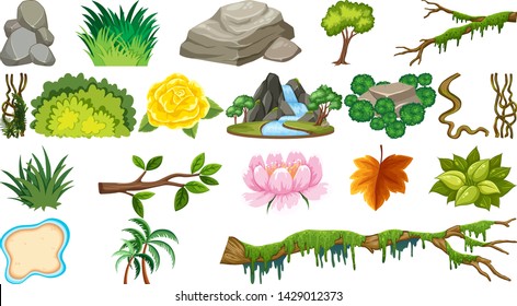 Conjunto de ilustraciones de objetos naturales