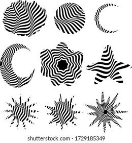 set of natural objects in op art style design and creative concept