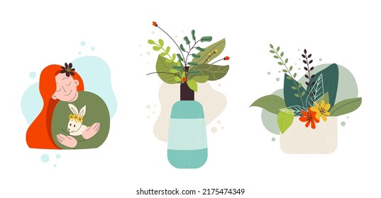 Set of natural organic cosmetics. Not tested on animals. Vector illustration about eco-friendliness.
