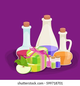 set of natural organic hand made soap with olives vector illustration, body beauty care concept, nature cosmetics aroma bar for herbal handmade spa products collection