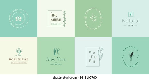 Set of natural and organic logo. Natural logo for branding, corporate identity, packaging and business card. Flat design cute nature logo.