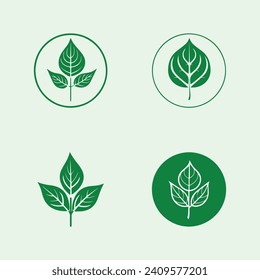 set of natural plants and trees green leaves natural logo icons