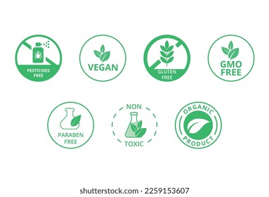 Set of natural products symbols. Concept of packaging and ecology.
