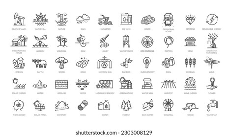 Set of natural resources icons. Line art style icons bundle. vector illustration