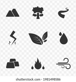 Conjunto de iconos vectoriales simples naturales en color oscuro y fondo transparente (png). Ilustración vectorial.