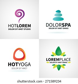 Set of natural spa yoga wellness meditation massage logo elements vector illustration