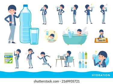 A set of natural style women drinking water.It's vector art so easy to edit.