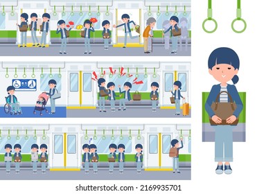 A set of natural style women on the train.It's vector art so easy to edit.