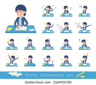 A set of natural style women on study.It's vector art so easy to edit.