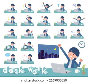 A Set Of Natural Style Women On Desk Work.It's Vector Art So Easy To Edit.