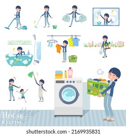 A set of natural style women related to housekeeping such as cleaning and laundry.It's vector art so easy to edit.