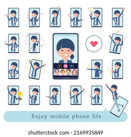 A set of natural style women who enjoy smartphones and online.It's vector art so easy to edit.