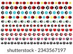 Set natural summery dividers borders stripes with paw prints animals ladybugs hearts flowers vector design elements.