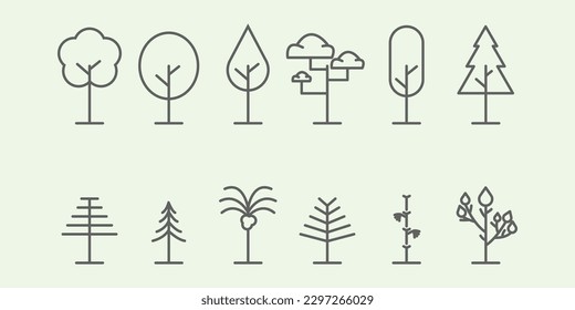 set natural tree minimalist design line art logo icon in forest