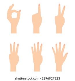 Set of Naturalistic Hand Silhouettes that show the numbers 0 1 2 3 4 5 with flexion of the fingers editable Vector Illustraion Free Vector Image
