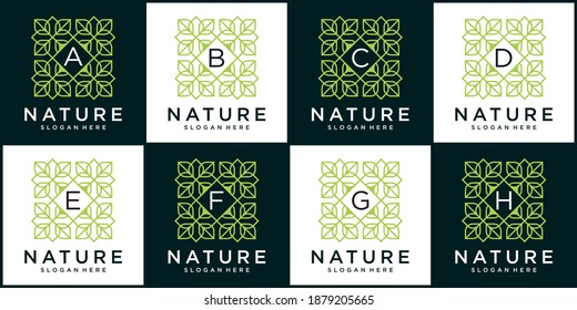 set of nature ,Abstract ornament logo icon vector leaf ornament