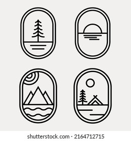 set of nature adventure badge logo line art illustration design