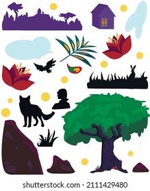 set with nature and animals