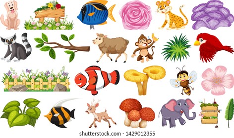 Set of nature and animals illustration