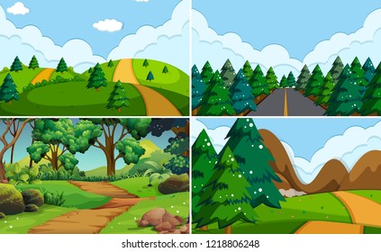 Conjunto de ilustraciones de fondo de naturaleza
