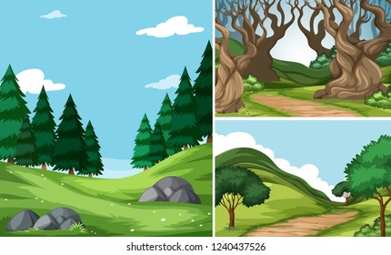 Conjunto de ilustraciones de fondo de naturaleza