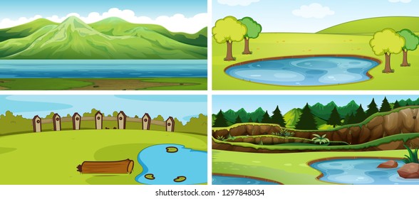 Conjunto de ilustraciones de fondo de naturaleza
