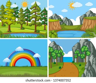 Conjunto de ilustraciones de fondo de naturaleza