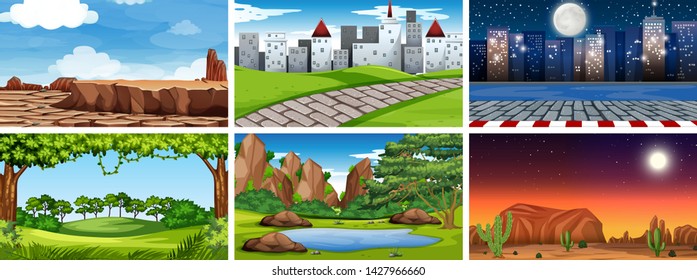Conjunto de ilustraciones de fondo de naturaleza