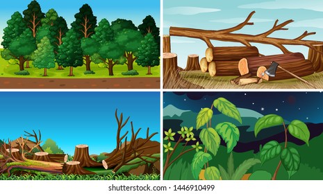 Conjunto de ilustraciones de fondo de naturaleza