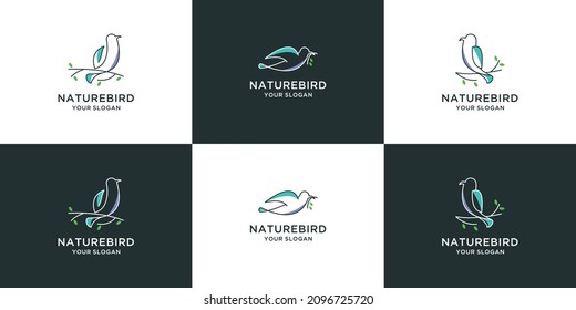 conjunto de diseño del logotipo de la línea de aves naturales para la marca