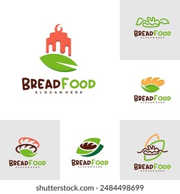 Set of Nature Bread Food logo vector template, Creative Bread Leaf logo design concepts