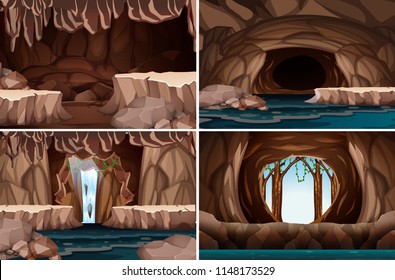 A set of nature cave illustration