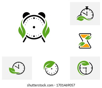 Set of Nature Clock logo design concept vector. Nature Time management logo template. Concept icon isolated on white background. Vector symbol.