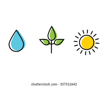 Set of nature colored line vector icons
