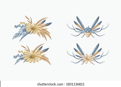 Zusammensetzen von Naturkompositionen mit Blumen und Federn