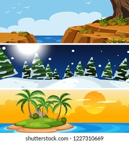 Set of nature different season illustration