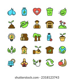 Set of nature and ecology icons with colored outline style, can be used for any purpose such as website or app design.