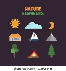 Set of nature elements in flat style