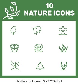 set of nature and environment based line icons, ecology elements, featuring eco friendly