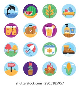 Set of Nature Flat Rounded Icons 

