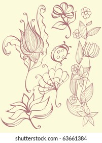 set of nature and floral elements.Nature background.