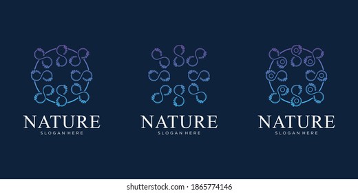 Set Set mit NaturflBlumenlogo-Design Premium Vektor
