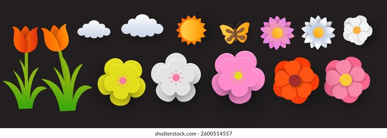 set of nature flowers icon for summer, mother's day, easter or spring poster card or banner Decorations,