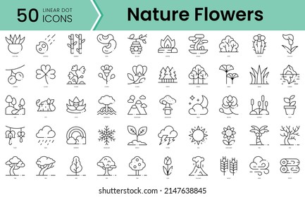 Set of nature flowers icons. Line art style icons bundle. vector illustration