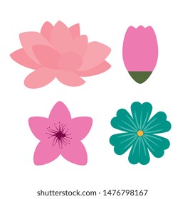 set of nature flowers plants style