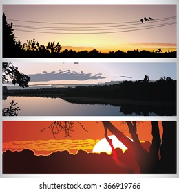 Set of nature forest banners. Vector illustration