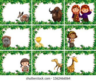 Conjunto de ilustración de marco de naturaleza