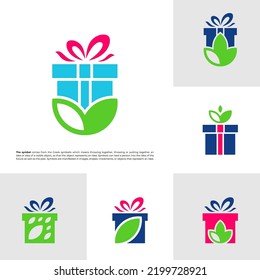 Set of Nature Gift Logo Design Template. Gift Leaf logo concept vector. Creative Icon Symbol