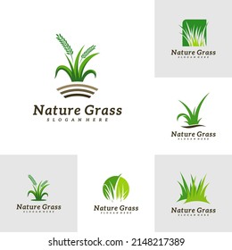 Set of Nature Grass logo design vector, Creative Grass logo design Template Illustration