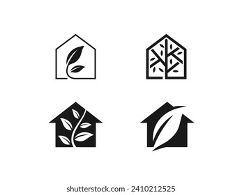 conjunto de imágenes vectoriales del logotipo de la casa de la naturaleza, plantilla de logotipo